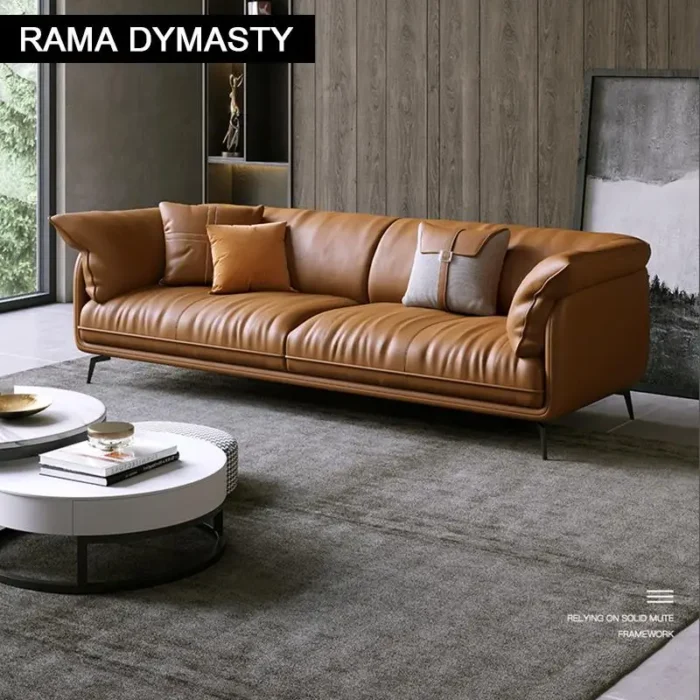 Modern Minimalist Living Room Leather Sofa  Apartment Furniture Set Combination Wtih Customzied Color - Image 3