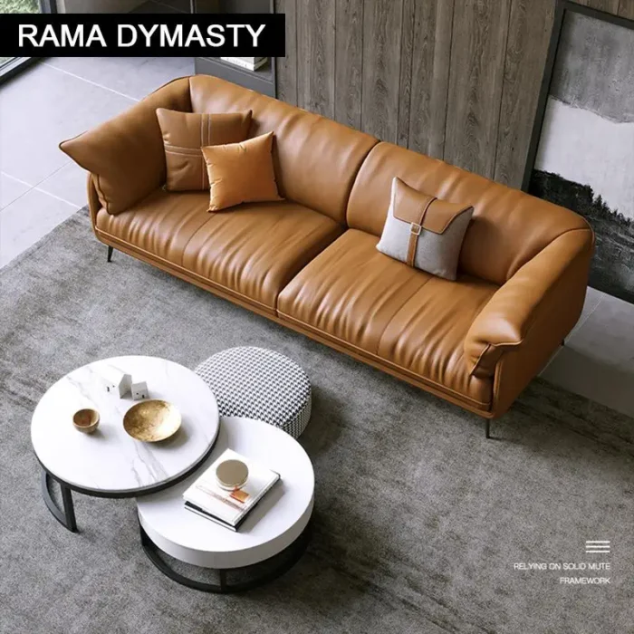 Modern Minimalist Living Room Leather Sofa  Apartment Furniture Set Combination Wtih Customzied Color - Image 2