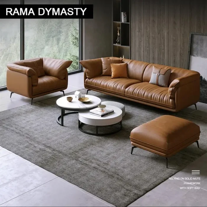 Modern Minimalist Living Room Leather Sofa  Apartment Furniture Set Combination Wtih Customzied Color - Image 4