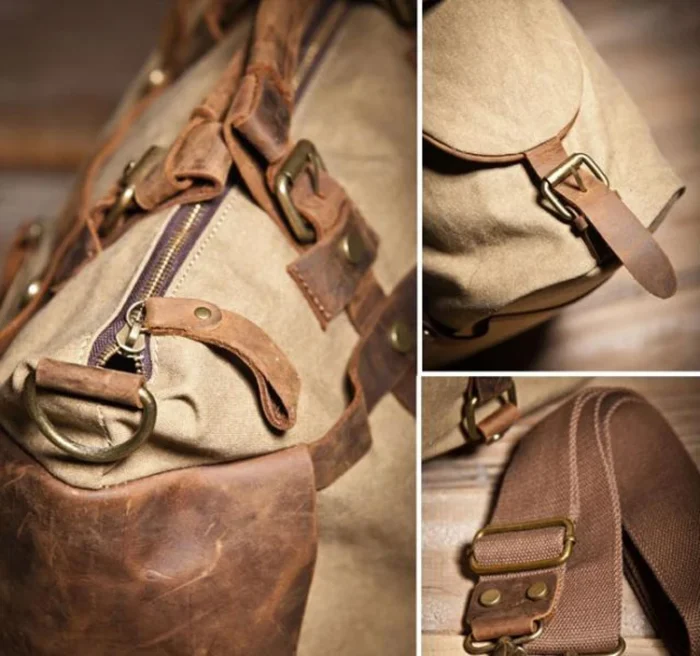 Vintage Military Canvas + Genuine Leather Men Shoulder Bag Sling Crossbody Bag Tote Handbag Men Canvas Messenger Bag  Leisure - Image 5