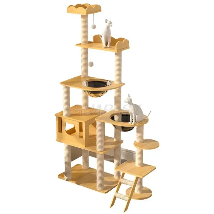 Multi-Level Cat Tree Climbing Frame Shelf  Wood Scratching Post Sisal Pillar Jumping Platform Perch Tower Integrated Cat Frame - Image 6