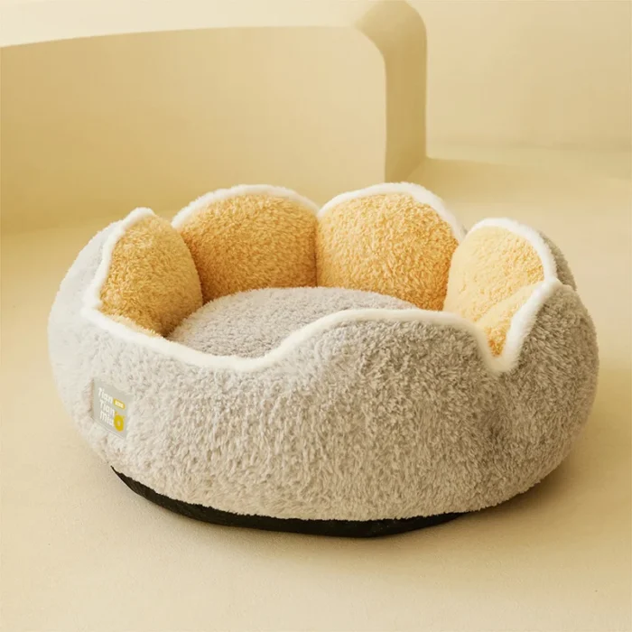 Semi Enclosed Warm Plush Pet Bed with Petal Design Circular Cat Pad Perfect Choice for Puppies Cats Cat Pad Supplies Dog Kennel - Image 4
