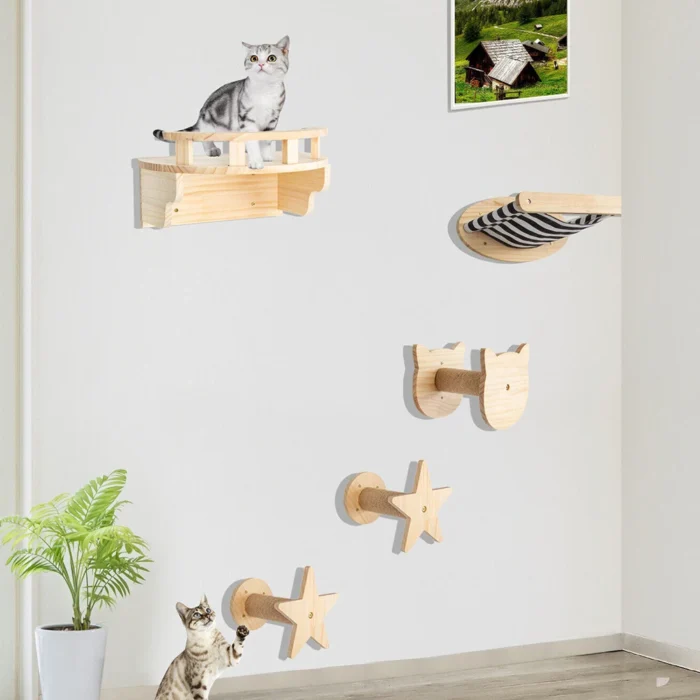 Wall-mounted Cat Climbing Frame 50cm Cat Climbing Ladder  Hammock  Activity Sisal Cat Grab Post Cat Pedal Indoor Cat House - Image 2