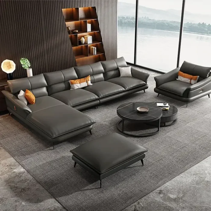 Modern leather sofa corner simple living room Italian luxury leather blue sofa l shaped sectional couch - Image 6