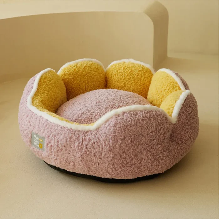 Semi Enclosed Warm Plush Pet Bed with Petal Design Circular Cat Pad Perfect Choice for Puppies Cats Cat Pad Supplies Dog Kennel - Image 5