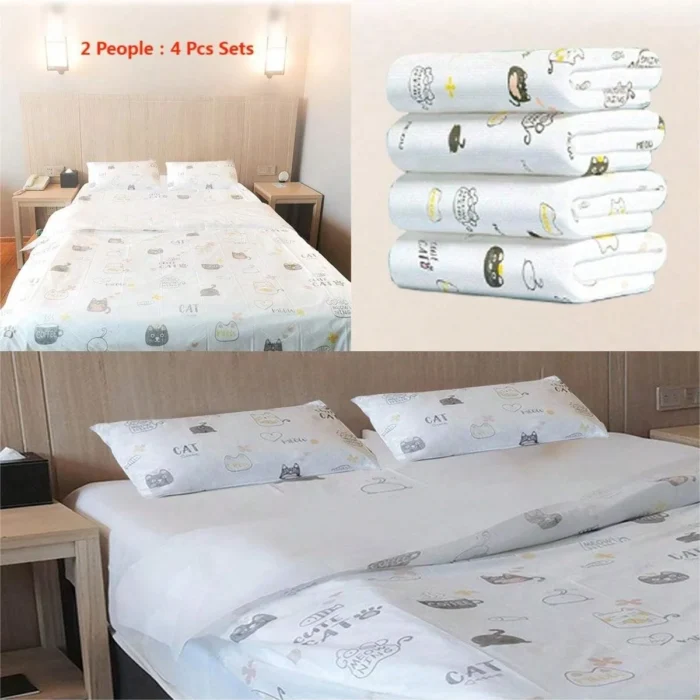 4 Pcs Disposable Bed Sheets King Size, Disposable Fitted Sheets Travel Bedding Cover for Hotel, Disposable Travel Sheet - Image 6
