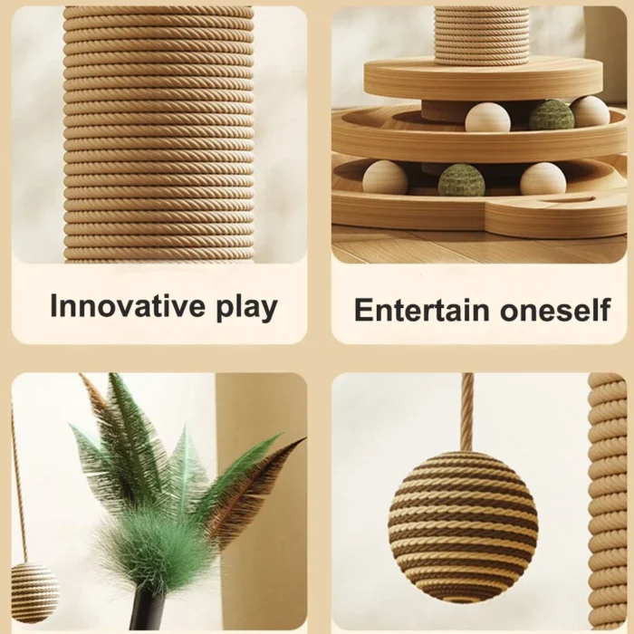 Cat Tower Durable Sisal Scratching Board Tree Pet Cat Toy Solid Wood Cat Turntable Cat Scratching Posts - Image 2