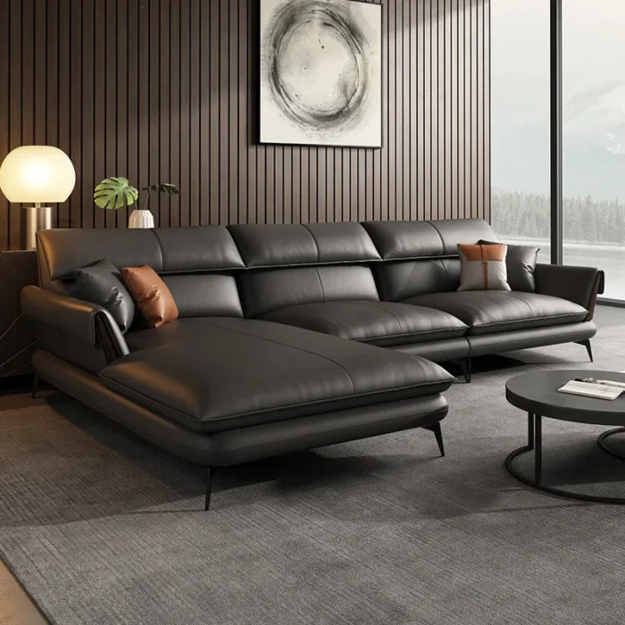 Modern leather sofa corner simple living room Italian luxury leather blue sofa l shaped sectional couch