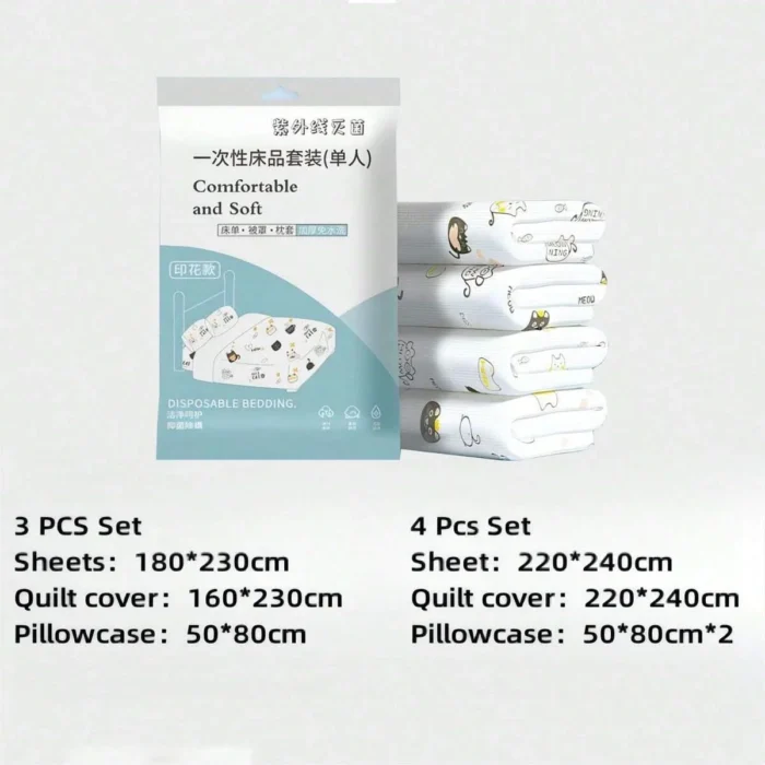 4 Pcs Disposable Bed Sheets King Size, Disposable Fitted Sheets Travel Bedding Cover for Hotel, Disposable Travel Sheet - Image 3