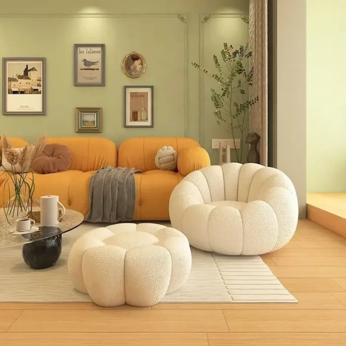 Lazy Sofa Pumpkin Nordic Style Single Sofa Chair Not Rotate Soft and Comfortable Small Living Room Balcony Bedroom Sofa Chair - Image 2