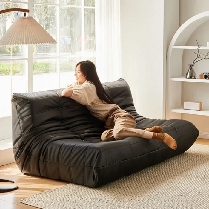 3-seater sofa Light luxury leather sofa small apartment living room lying in Nordic online celebrity ins blogger lazy tatami - Image 5