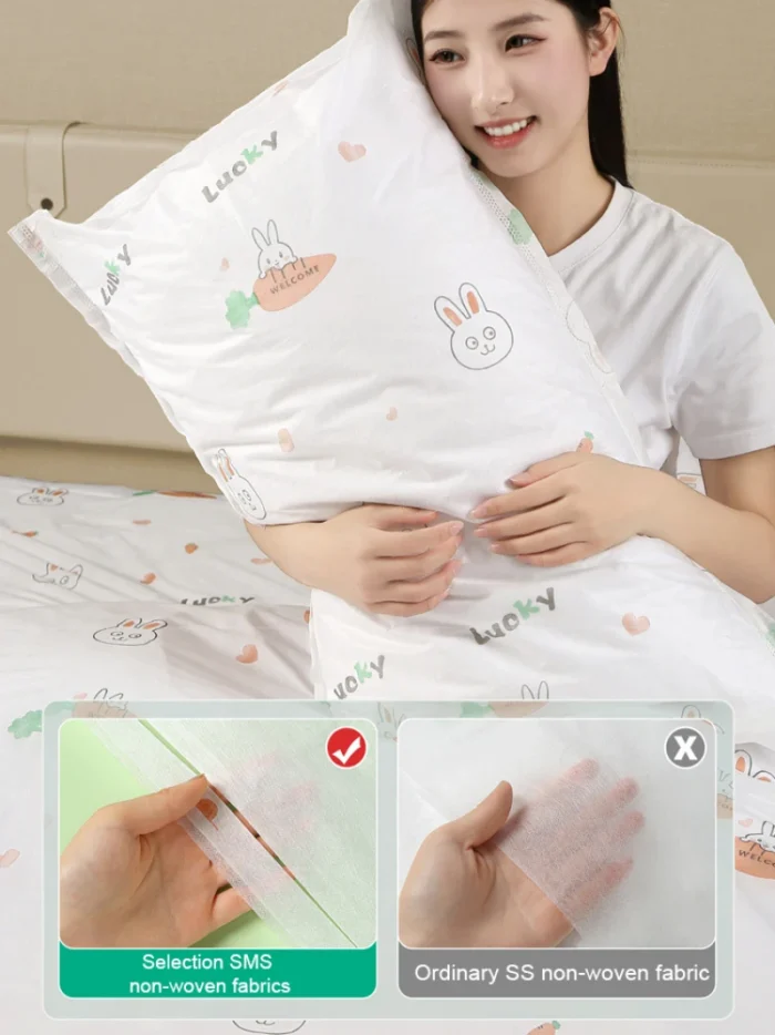 Disposable portable four-piece set of dirty hotel bedding thickened sheets travel pillowcase set high-quality non-woven material - Image 3