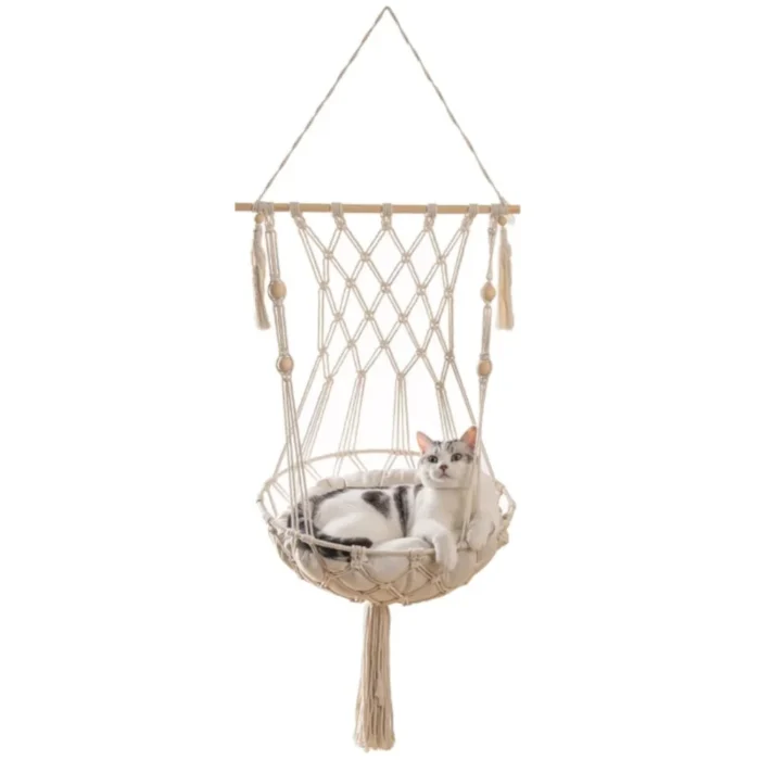 Mewoofun Cat Hammock Handwoven Cat Swing Bed on Wall Hanging Window Perch  with Washed Cotton Mat for Indoor Cats