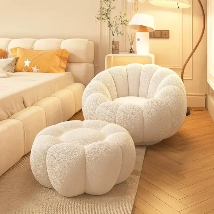 Lazy Sofa Pumpkin Nordic Style Single Sofa Chair Not Rotate Soft and Comfortable Small Living Room Balcony Bedroom Sofa Chair - Image 4