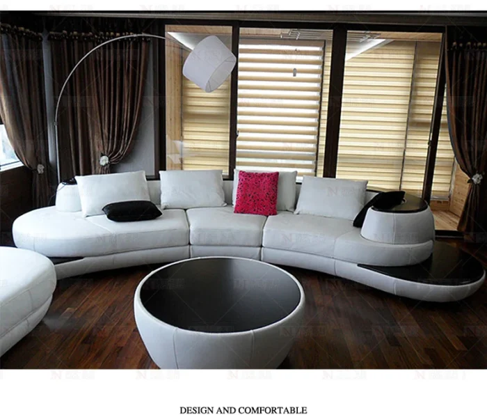 MANBAS Top Grain Genuine Leather Sofa with Corner Sectional Modern Italian Leather Couch Big Arc Shape Living Room Sofas Set - Image 3
