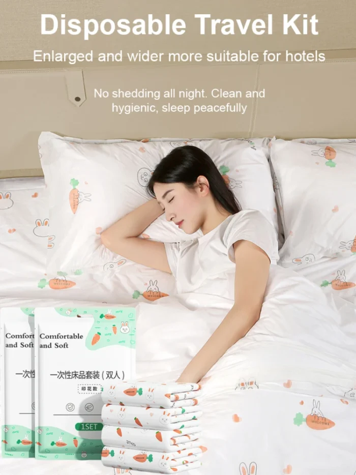 Disposable portable four-piece set of dirty hotel bedding thickened sheets travel pillowcase set high-quality non-woven material