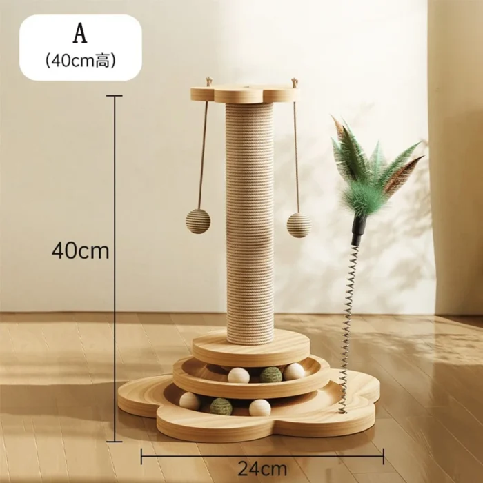 Cat Tower Durable Sisal Scratching Board Tree Pet Cat Toy Solid Wood Cat Turntable Cat Scratching Posts - Image 4