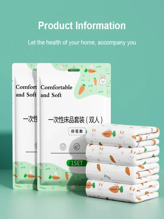 Disposable portable four-piece set of dirty hotel bedding thickened sheets travel pillowcase set high-quality non-woven material - Image 2