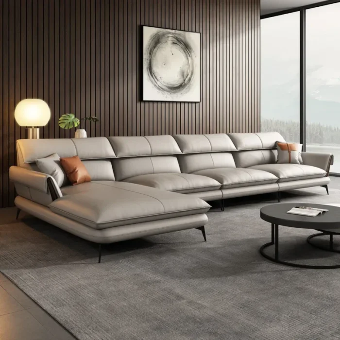 Modern leather sofa corner simple living room Italian luxury leather blue sofa l shaped sectional couch - Image 3