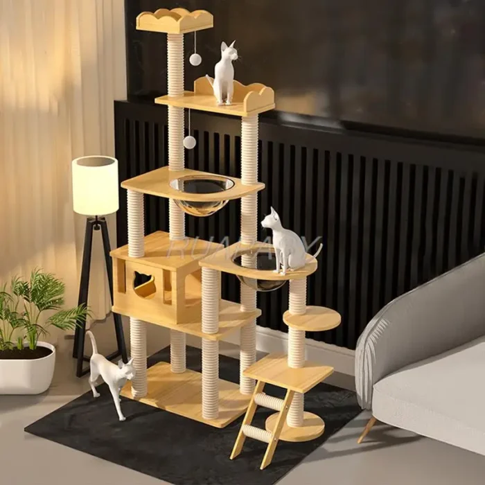 Multi-Level Cat Tree Climbing Frame Shelf  Wood Scratching Post Sisal Pillar Jumping Platform Perch Tower Integrated Cat Frame - Image 2