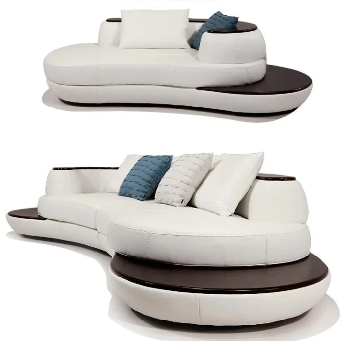 MANBAS Top Grain Genuine Leather Sofa with Corner Sectional Modern Italian Leather Couch Big Arc Shape Living Room Sofas Set - Image 2