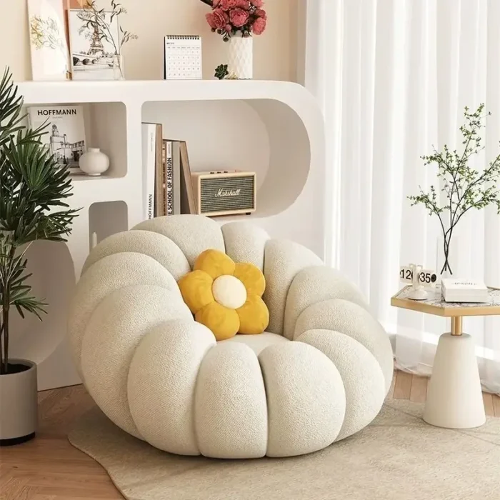Lazy Sofa Pumpkin Nordic Style Single Sofa Chair Not Rotate Soft and Comfortable Small Living Room Balcony Bedroom Sofa Chair - Image 3
