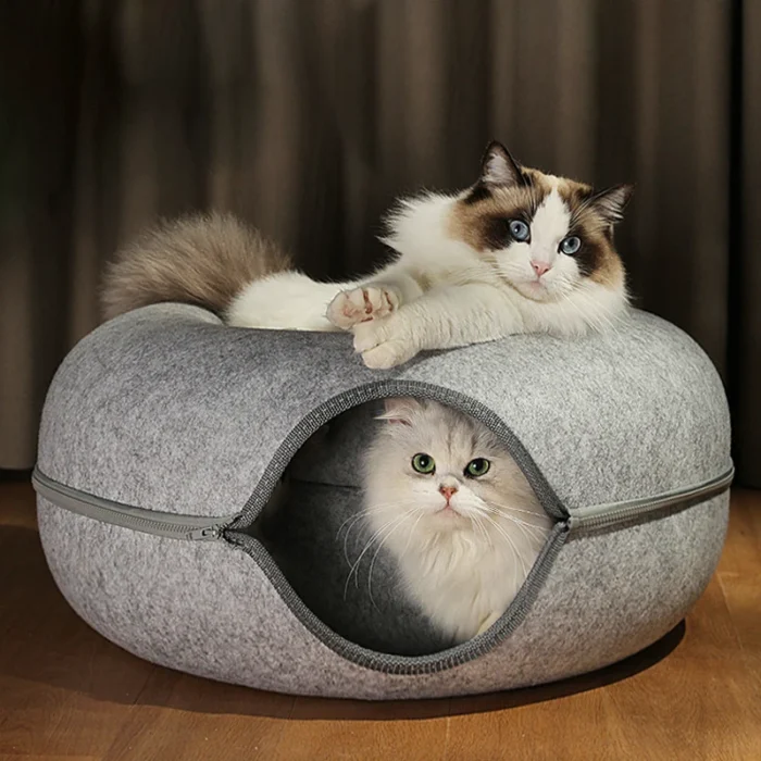 Donut Cat Bed for 2 Cats Detachable Pet Cat Tunnel Interactive Game Toy Dual-use Felt Indoor Kitten Sports Equipment Cat Supplie - Image 3