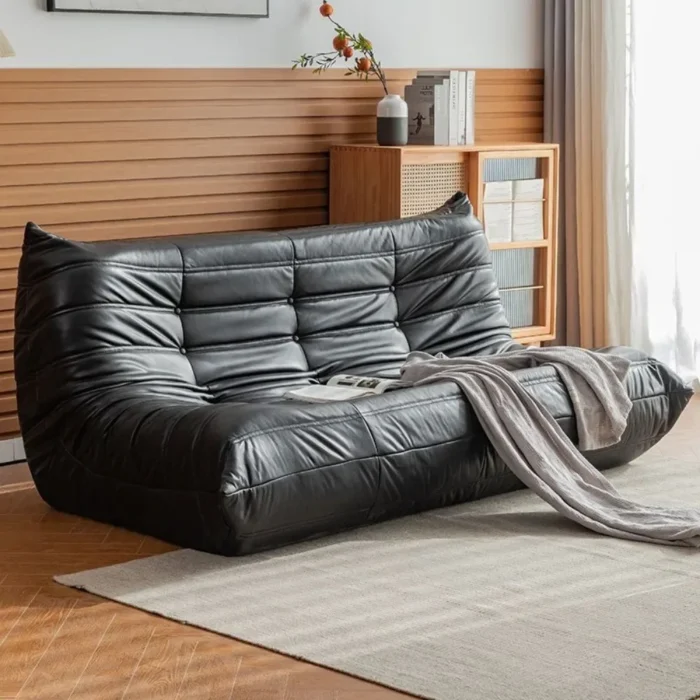 3-seater sofa Light luxury leather sofa small apartment living room lying in Nordic online celebrity ins blogger lazy tatami - Image 4