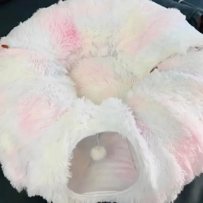Plush Cat Bed with Tunnel for Indoor Cats Multifunctional Cat Tunnel Bed with Peephole  Fluffy Donut Cat Bed with Tunnel - Image 6