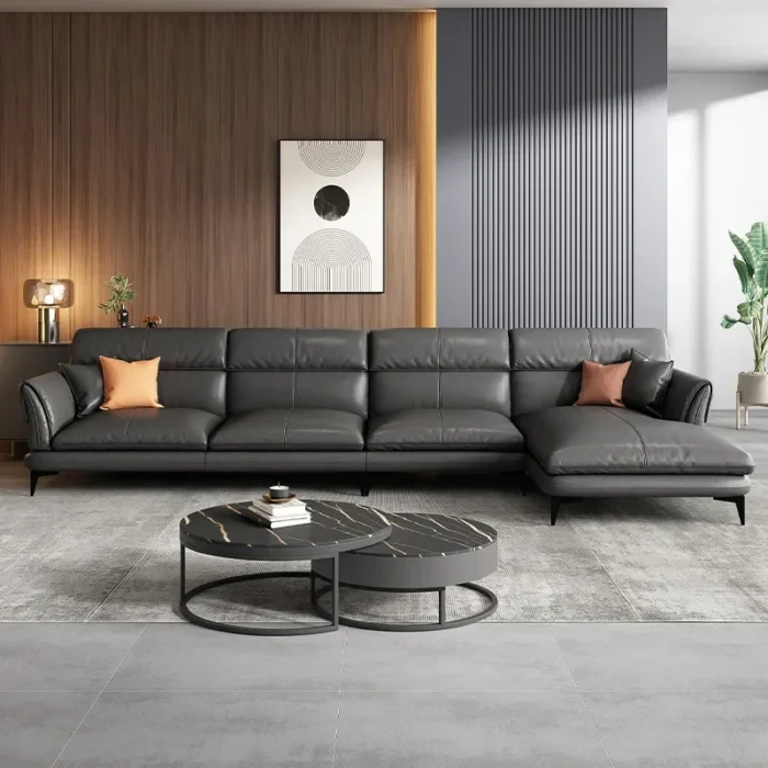 Modern leather sofa corner simple living room Italian luxury leather blue sofa l shaped sectional couch - Image 4