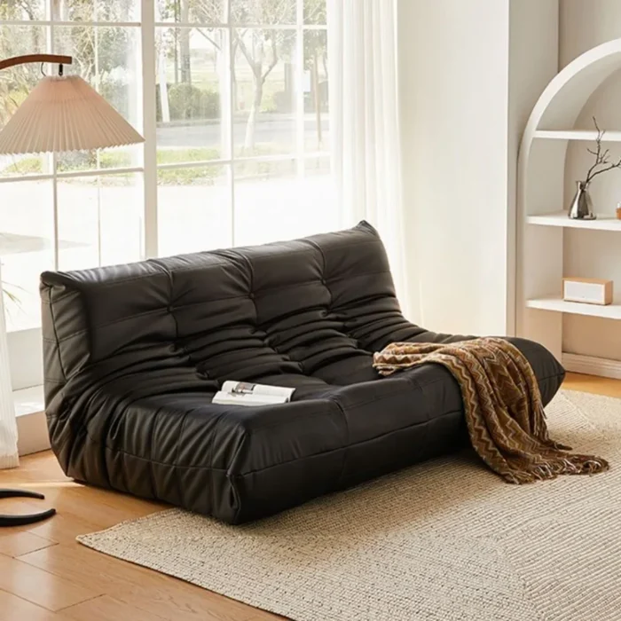 3-seater sofa Light luxury leather sofa small apartment living room lying in Nordic online celebrity ins blogger lazy tatami - Image 3