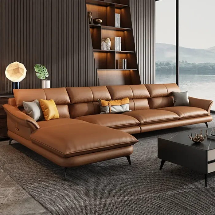 Modern leather sofa corner simple living room Italian luxury leather blue sofa l shaped sectional couch - Image 2