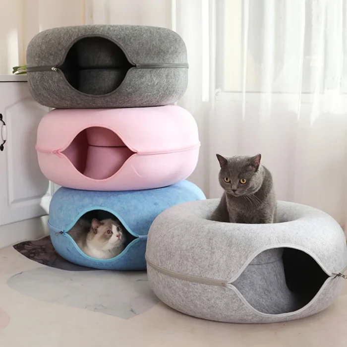 Donut Cat Bed for 2 Cats Detachable Pet Cat Tunnel Interactive Game Toy Dual-use Felt Indoor Kitten Sports Equipment Cat Supplie - Image 2