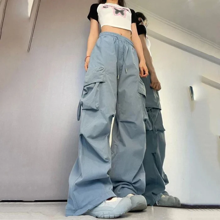 Women Y2K Cargo Pants Fashion Casual High Waist Big Pockets Hip Hop Trousers Female Streetwear Drawstring Baggy Sweatpants - Image 4