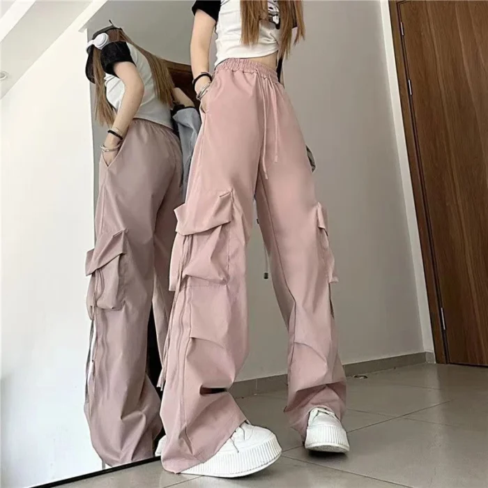 Women Y2K Cargo Pants Fashion Casual High Waist Big Pockets Hip Hop Trousers Female Streetwear Drawstring Baggy Sweatpants - Image 2