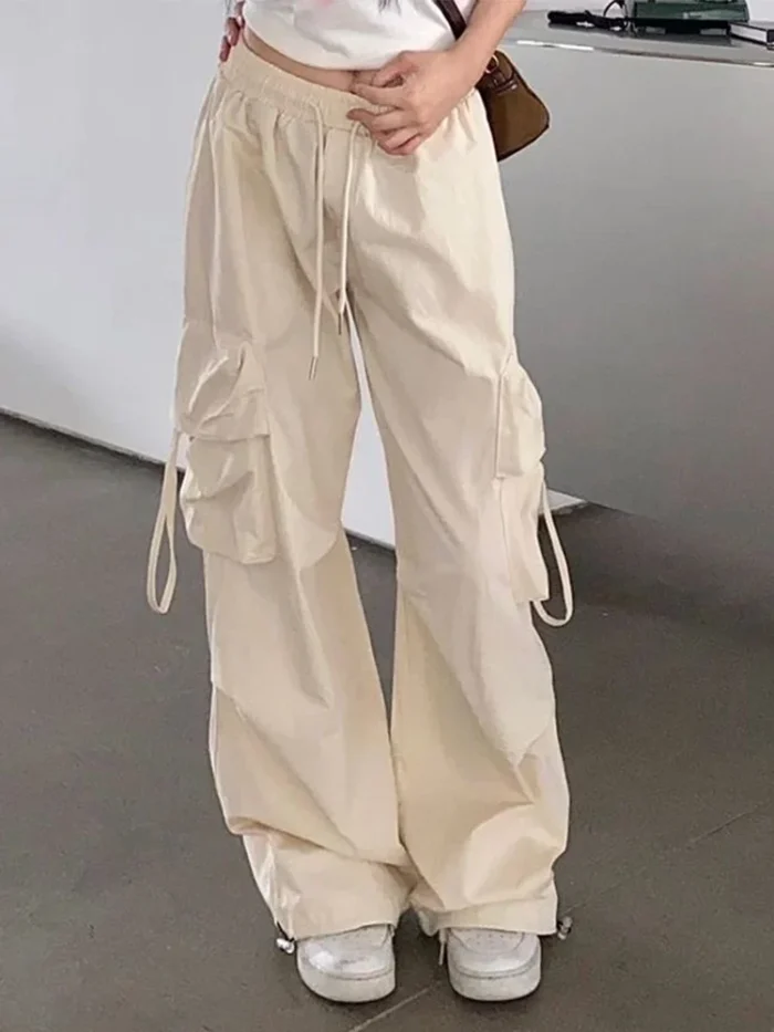 Women Y2K Cargo Pants Fashion Casual High Waist Big Pockets Hip Hop Trousers Female Streetwear Drawstring Baggy Sweatpants - Image 5