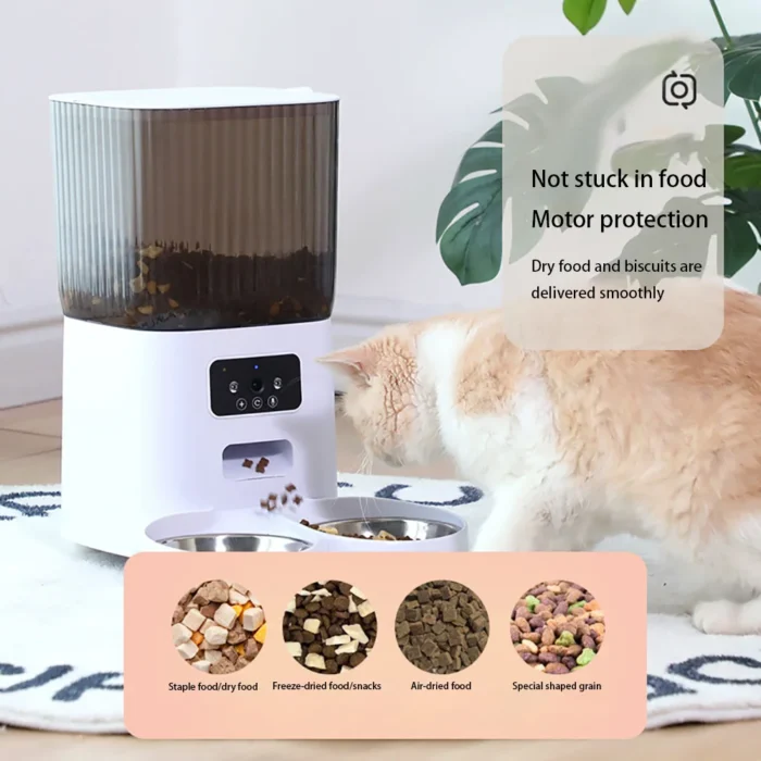 5L Double Bowls Smart Automatic Cat Feeder With Camera Cat Dry Food Video Dispenser Pet Smart Voice Recorder Auto Feeder For Dog - Image 2