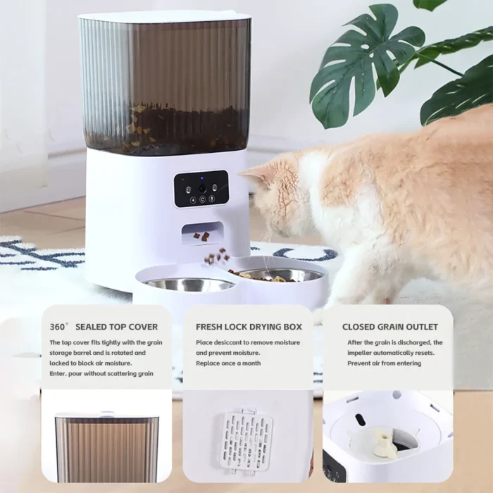 5L Double Bowls Smart Automatic Cat Feeder With Camera Cat Dry Food Video Dispenser Pet Smart Voice Recorder Auto Feeder For Dog - Image 3