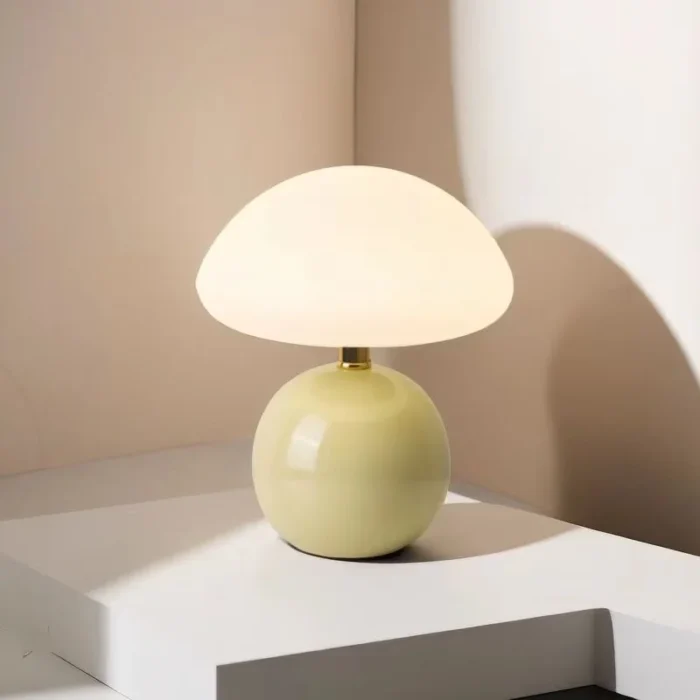 Mushroom small table lamp cream roller molded ceramic atmosphere lamp eye protection LED lamp bedroom headboard decoration light - Image 2
