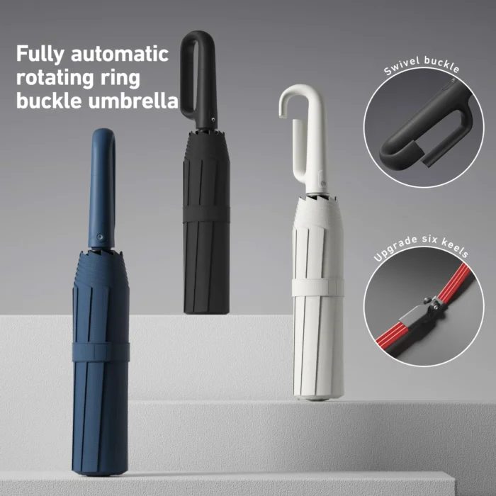 1 Handle Fully Automatic Folding Umbrella with Buckle, Easy to Carry Larger, Thicker and Sturdy. Suitable for Men and Women, Portable and Windproof, Double-Layer Windproof, Various Umbrella Bones, Snap or Rotating Handles, Various Colors to Choose from - Image 2