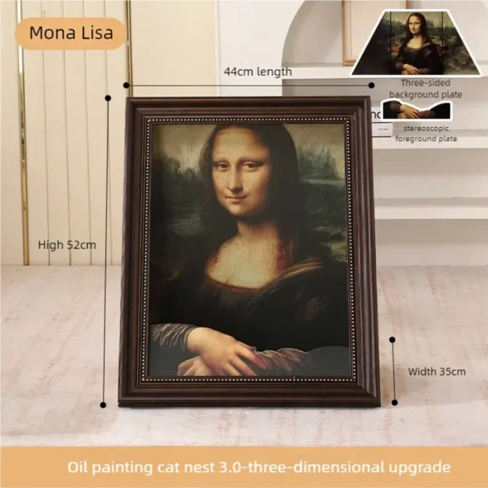 Mona Lisa oil painting cat bed replaceable oil painting cat scratch board photo frame three-dimensional effect creative cat bed - Image 2