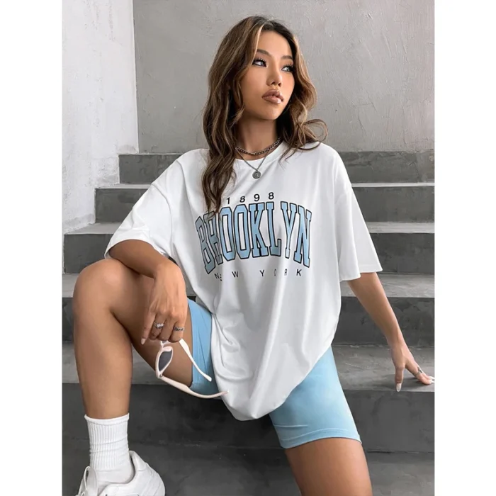 Fashion Vintage Womens T-Shirts 1898 Brooklyn New York Short Sleeve Tops Casual Street Clothing Woman Tops Summer Tees - Image 2