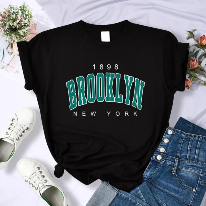 Fashion Vintage Womens T-Shirts 1898 Brooklyn New York Short Sleeve Tops Casual Street Clothing Woman Tops Summer Tees - Image 5