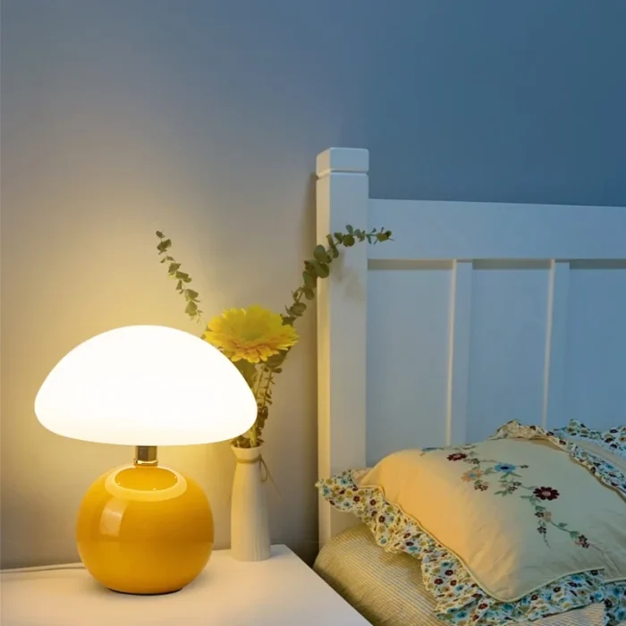Mushroom small table lamp cream roller molded ceramic atmosphere lamp eye protection LED lamp bedroom headboard decoration light - Image 3