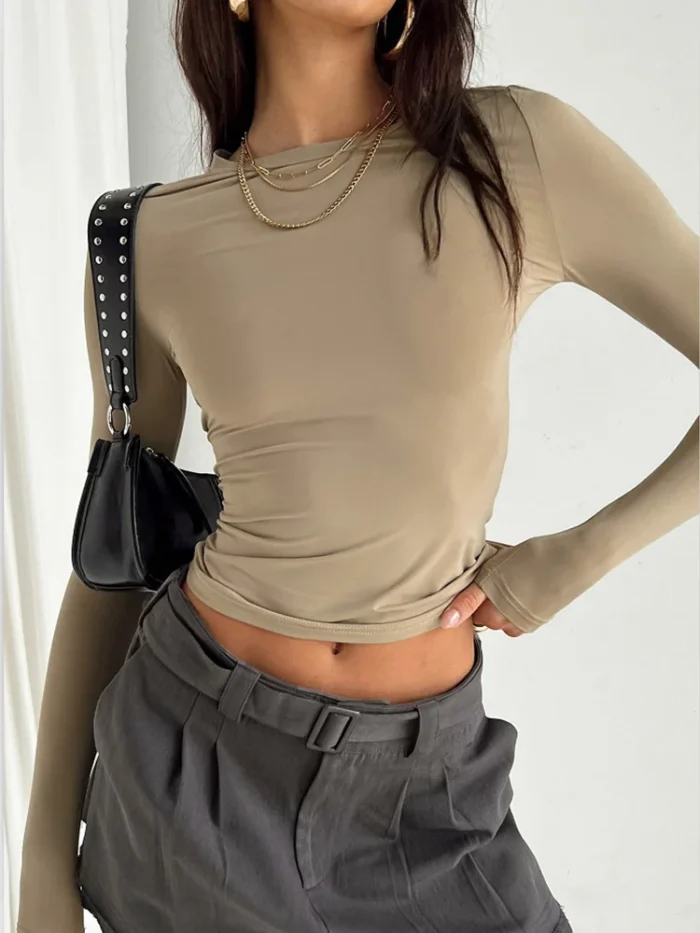 Women Casual Long Sleeve T-Shirts Spring Autumn Solid Slim Fit Pullovers Tees Shirts Female Streetwear Base Tees Tops  Casual - Image 3