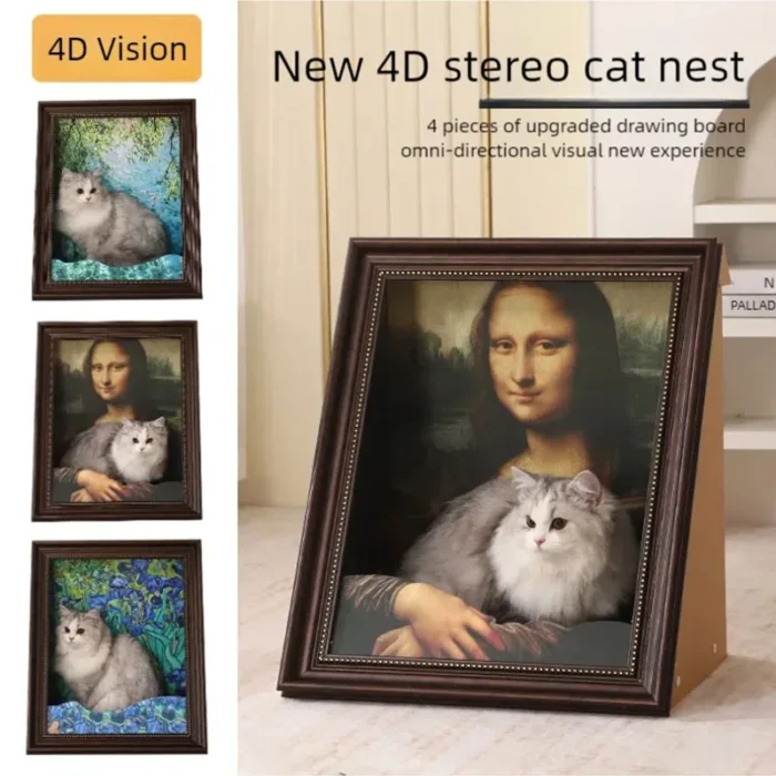 Mona Lisa oil painting cat bed replaceable oil painting cat scratch board photo frame three-dimensional effect creative cat bed - Image 4