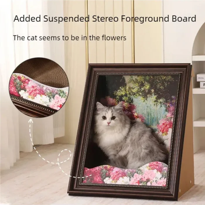 Mona Lisa oil painting cat bed replaceable oil painting cat scratch board photo frame three-dimensional effect creative cat bed - Image 3