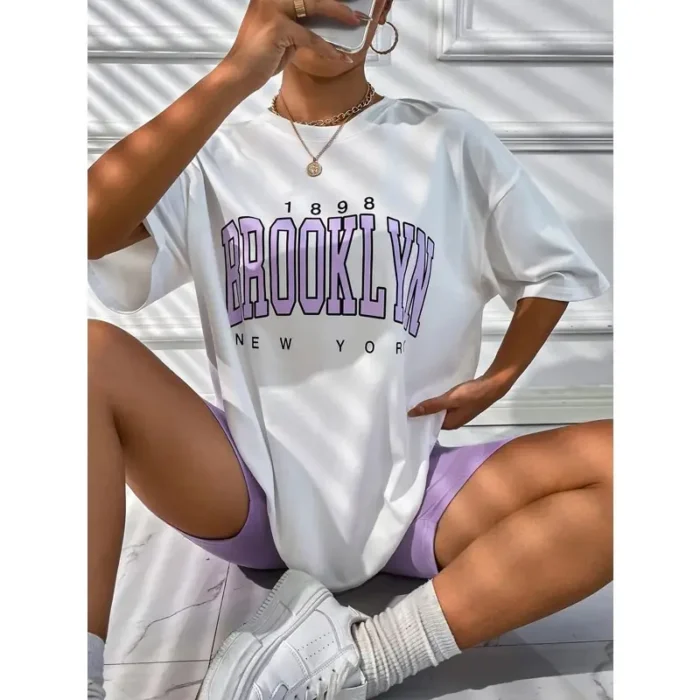 Fashion Vintage Womens T-Shirts 1898 Brooklyn New York Short Sleeve Tops Casual Street Clothing Woman Tops Summer Tees - Image 3