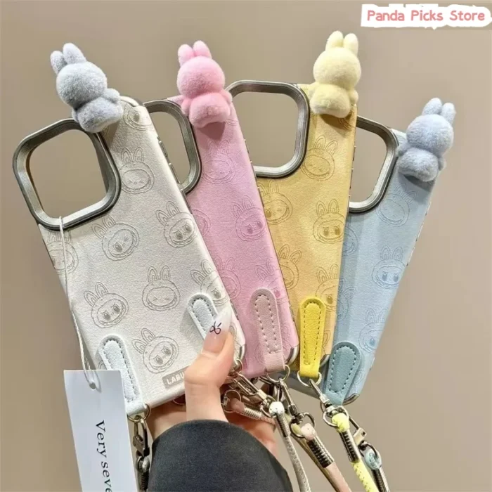 2025 New Ins Cartoon Cute 3d Labubu Handheld Rope Phone 16 Promax Phone Case For iphone 15 14 13 12 11 Pro Max Anti Fall Cover