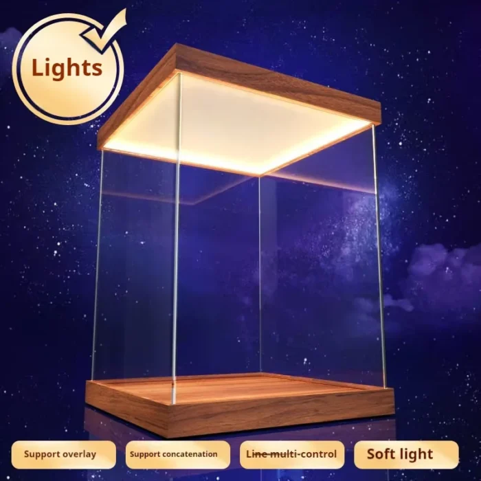 Transparent Acrylic Box Ring Led Lights Dust Cover Box Cartoon Figure Display Car Model Storage Box Collections Model Showcase - Image 3